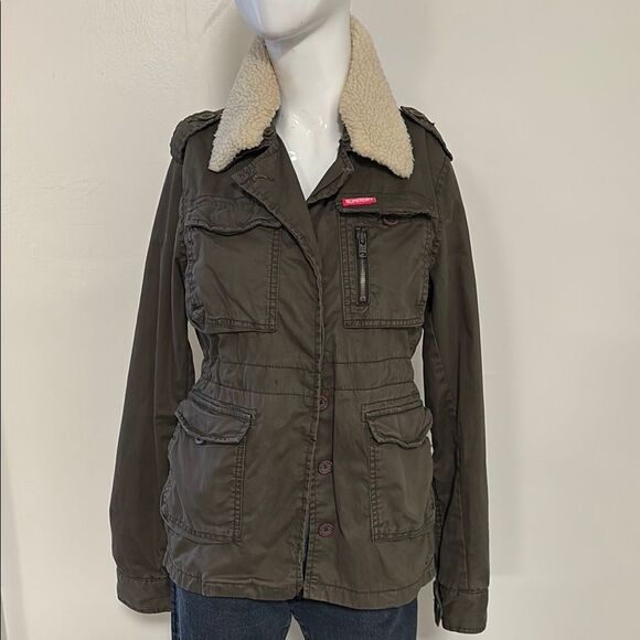 Superdry The Rookie Military Utility Jacket w Shearling Collar British Patches - Picture 1 of 10